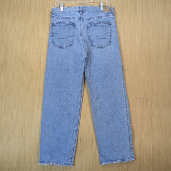 American Eagle Stovepipe Jeans Womens 8 Long Light Wash Wide Leg Denim Blue - Picture 4 of 8